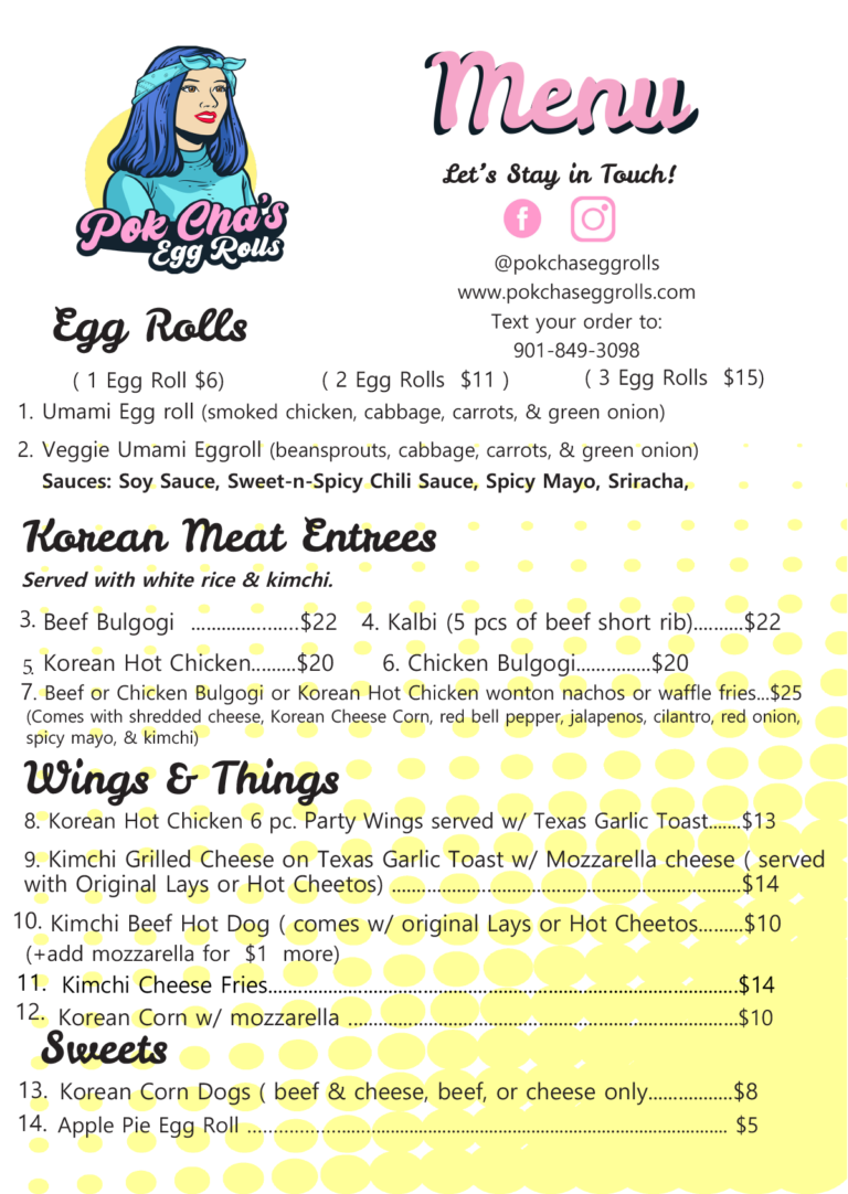 Menu Bringing Pok Cha’s Egg Rolls to you!